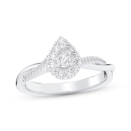 Now + Forever Pear-Shaped Diamond Halo Twist Shank Engagement Ring 3/8 ct tw 14K White Gold