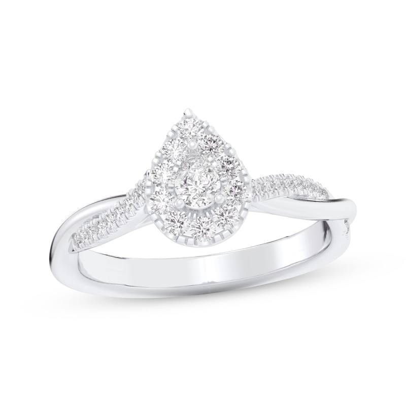 Main Image 1 of Pear-Shaped Diamond Halo Twist Shank Engagement Ring 3/8 ct tw 14K White Gold