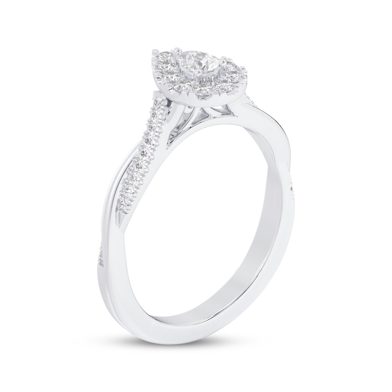 Main Image 2 of Pear-Shaped Diamond Halo Twist Shank Engagement Ring 3/8 ct tw 14K White Gold