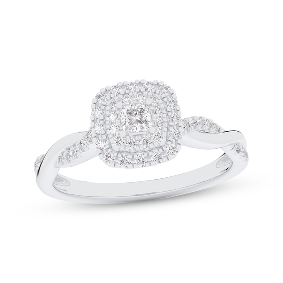 Princess-Cut Diamond Double Halo Twist Shank Engagement Ring 1/3 ct tw 10K White Gold