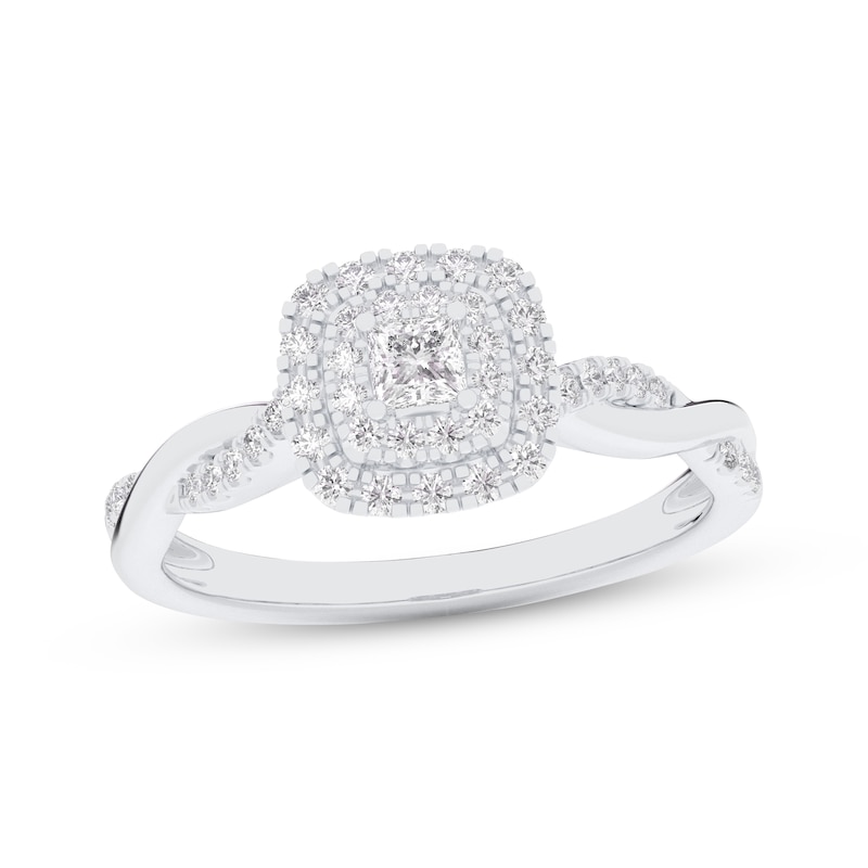 Main Image 1 of Now + Forever Princess-Cut Diamond Double Halo Twist Shank Engagement Ring 1/3 ct tw 10K White Gold