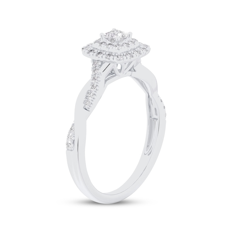 Main Image 2 of Now + Forever Princess-Cut Diamond Double Halo Twist Shank Engagement Ring 1/3 ct tw 10K White Gold