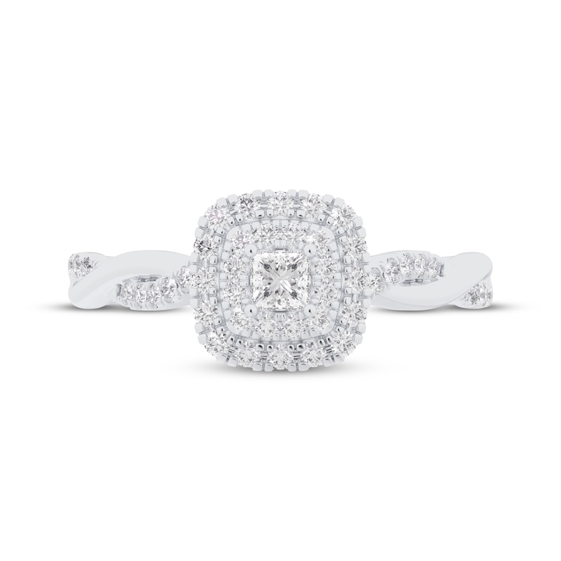 Main Image 3 of Now + Forever Princess-Cut Diamond Double Halo Twist Shank Engagement Ring 1/3 ct tw 10K White Gold