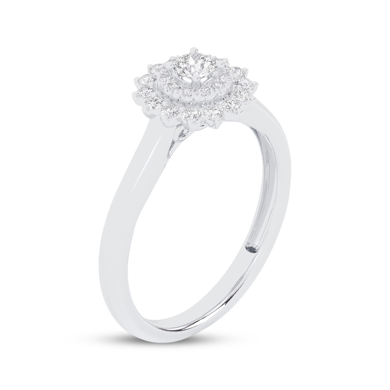 Main Image 2 of Round-Cut Diamond Starburst Halo Engagement Ring 3/8 ct tw 10K White Gold