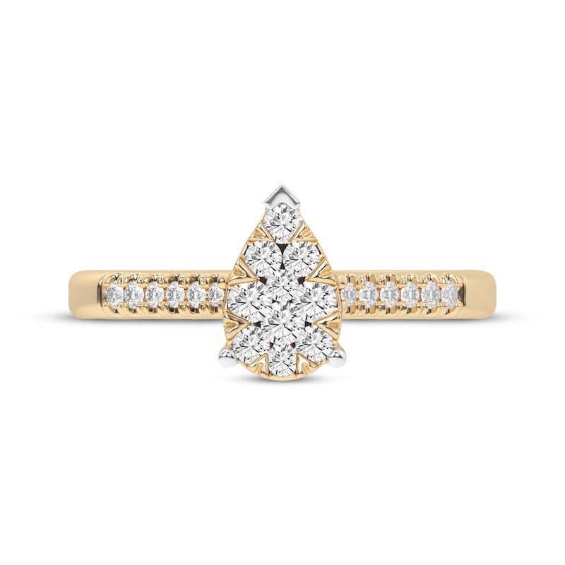 Multi-Diamond Center Pear-Shaped Engagement Ring 1/3 ct tw 10K Yellow Gold