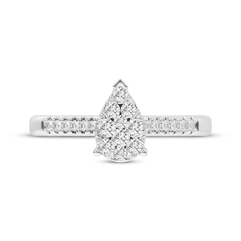 Main Image 3 of Multi-Diamond Center Pear-Shaped Engagement Ring 1/3 ct tw 10K White Gold