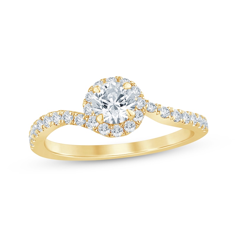 Main Image 1 of Round-Cut Diamond Halo Engagement Ring 1 ct tw 14K Yellow Gold