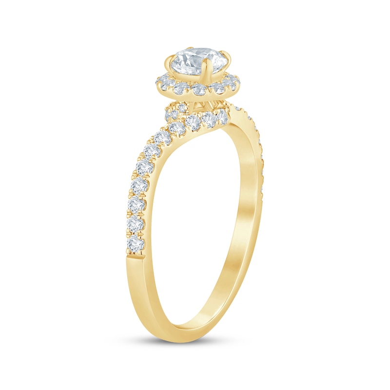 Main Image 2 of Round-Cut Diamond Halo Engagement Ring 1 ct tw 14K Yellow Gold