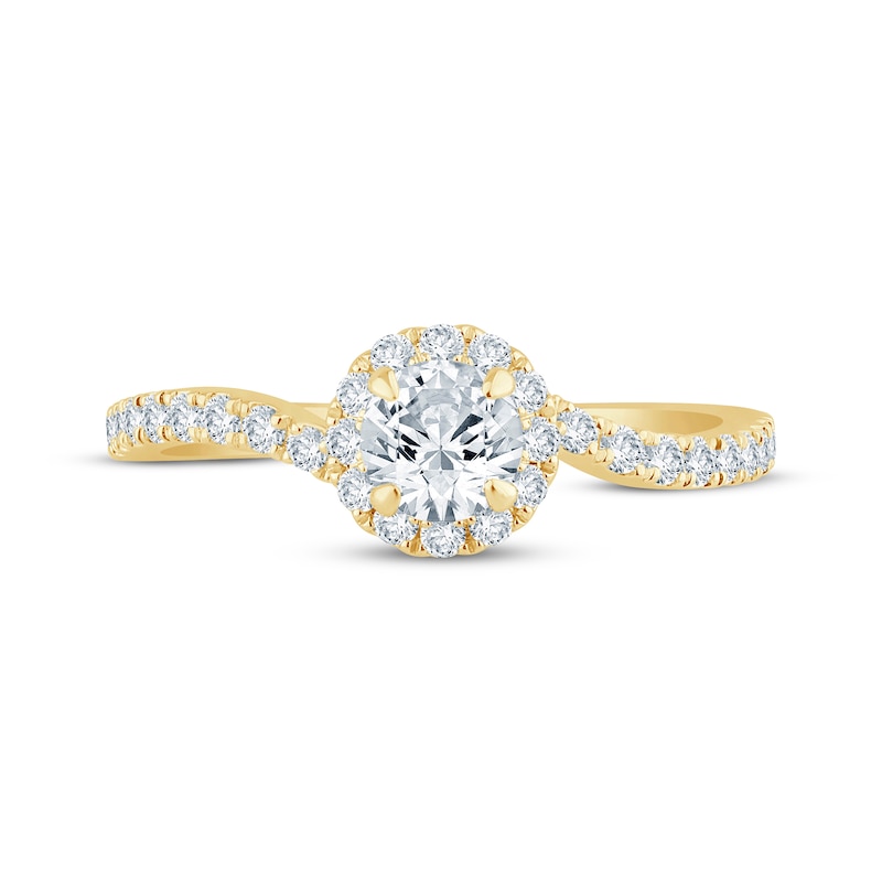 Main Image 3 of Round-Cut Diamond Halo Engagement Ring 1 ct tw 14K Yellow Gold