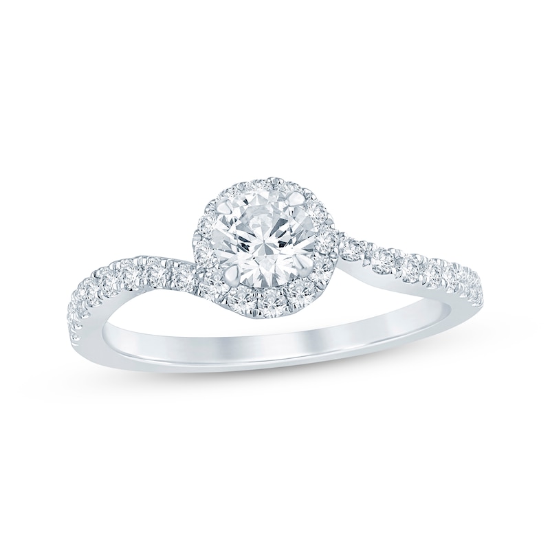 Round-Cut Diamond Halo Engagement Ring 1 ct tw 14K White Gold