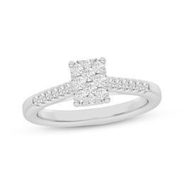 Now + Forever Multi-Diamond Center Rectangle Engagement Ring 1/3 ct tw 10K White Gold