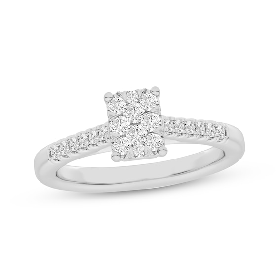 Multi-Diamond Center Rectangle Engagement Ring 1/3 ct tw 10K White Gold