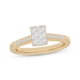 Multi-Diamond Center Rectangle Engagement Ring 1/3 ct tw 10K Yellow Gold