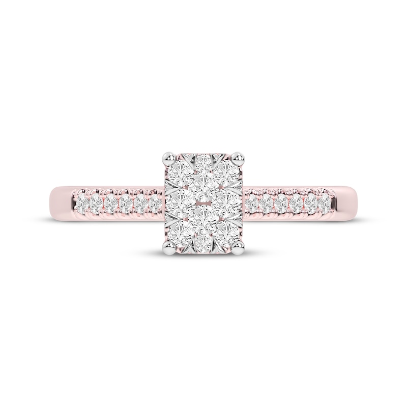 Main Image 3 of Multi-Diamond Center Rectangle Engagement Ring 1/3 ct tw 10K Rose Gold