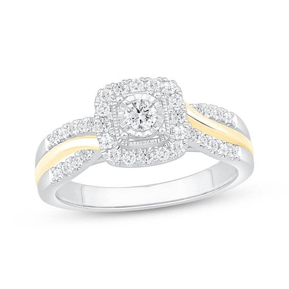 Round-Cut Diamond Cushion Halo Engagement Ring 3/8 ct tw 10K Two-Tone Gold