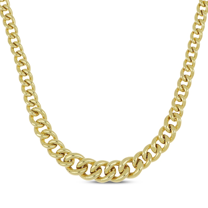 Main Image 1 of Hollow Puffy Graduated Curb Chain Necklace 10K Yellow Gold 20&quot;