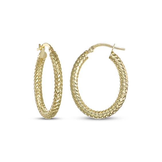 Italian Brilliance Diamond-Cut Oval Hoop Earrings 14K Yellow Gold 27.5mm
