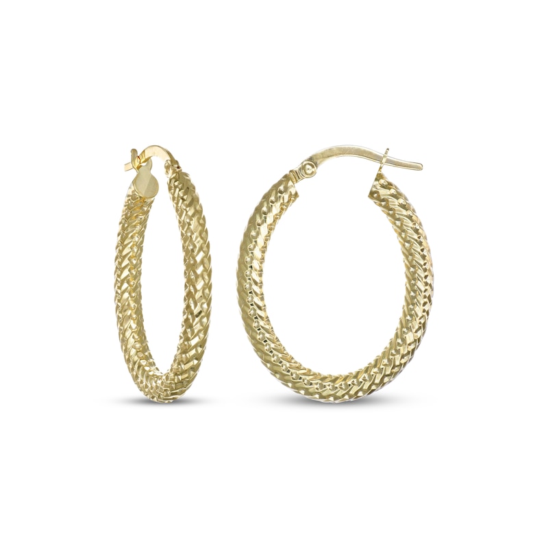 Main Image 1 of Italian Brilliance Diamond-Cut Oval Hoop Earrings 14K Yellow Gold 27.5mm