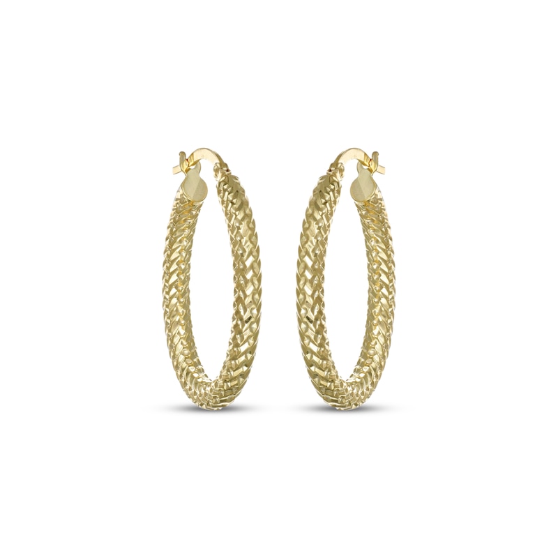 Main Image 2 of Italian Brilliance Diamond-Cut Oval Hoop Earrings 14K Yellow Gold 27.5mm