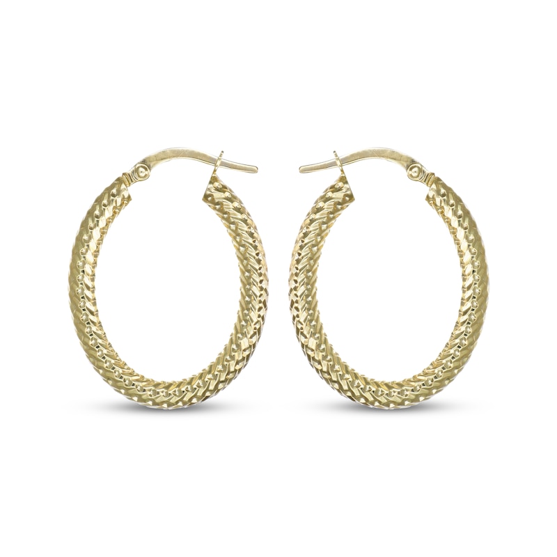 Main Image 3 of Italian Brilliance Diamond-Cut Oval Hoop Earrings 14K Yellow Gold 27.5mm