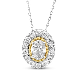 Threads of Love Oval-Cut Lab-Created Diamond Halo Necklace 1-1/2 ct tw 14K Two-Tone Gold 18&quot;