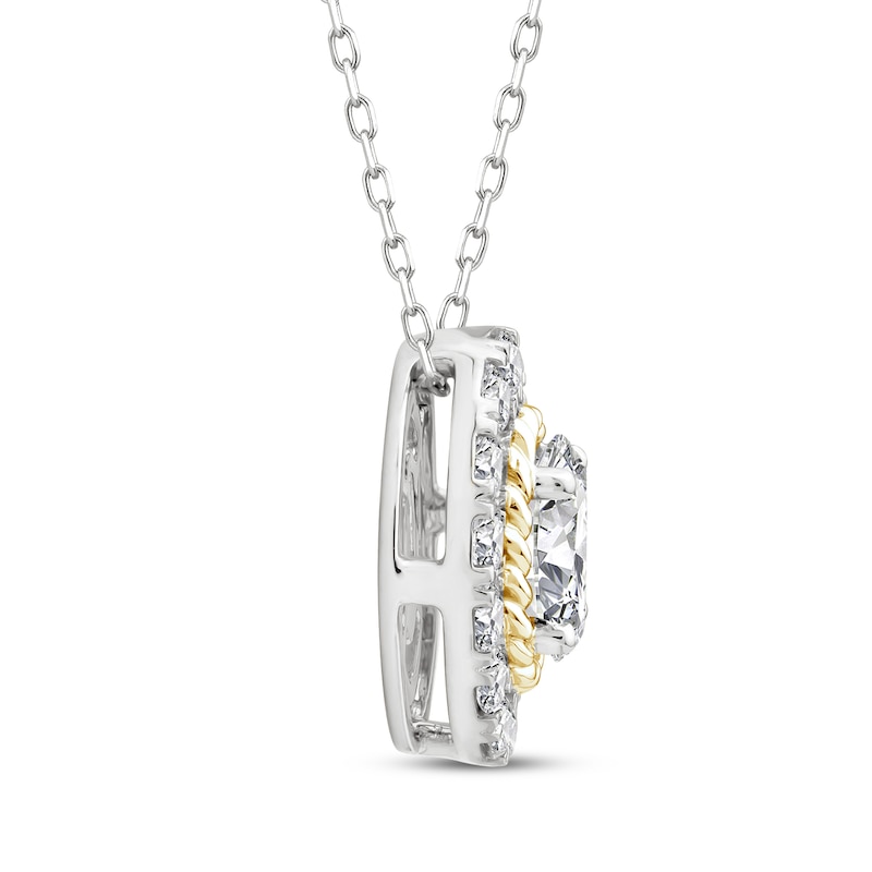 Main Image 2 of Threads of Love Oval-Cut Lab-Grown Diamond Halo Necklace 1-1/2 ct tw 14K Two-Tone Gold 18&quot;