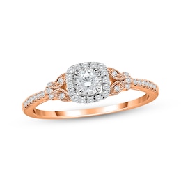 Round-Cut Diamond Cushion Halo Engagement Ring 1/3 ct tw 10K Rose Gold