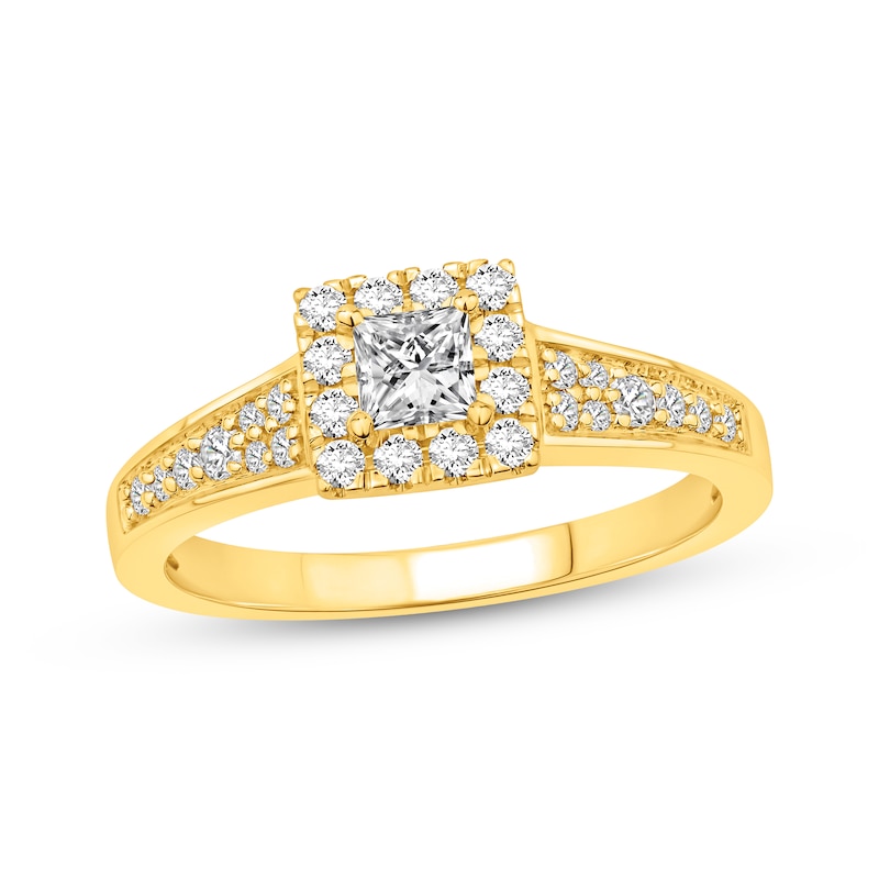 Princess-Cut Diamond Halo Engagement Ring 5/8 ct tw 10K Yellow Gold