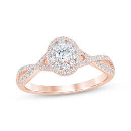 Oval-Cut Diamond Double-Halo Engagement Ring 1/2 ct tw 14K Rose Gold