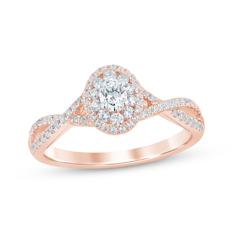 Oval-Cut Diamond Double-Halo Engagement Ring 1/2 ct tw 14K Rose Gold