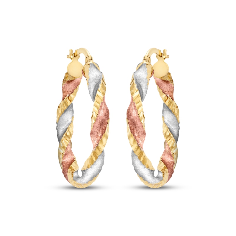 Main Image 2 of Twist Hoop Earrings 14K Yellow Gold with Rose & White Rhodium 20mm