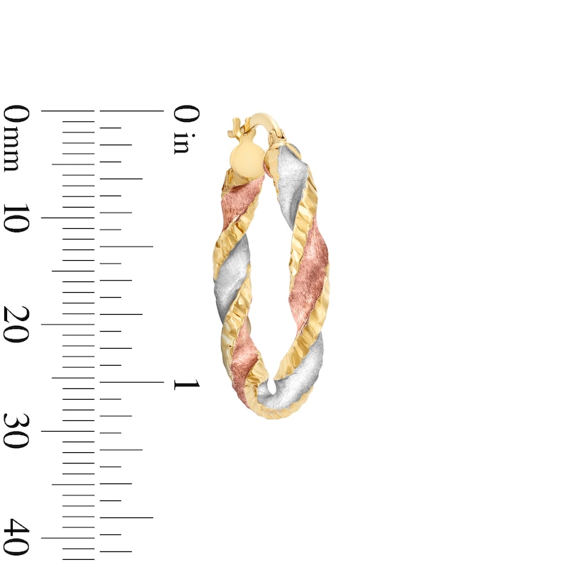 Main Image 3 of Twist Hoop Earrings 14K Yellow Gold with Rose & White Rhodium 20mm