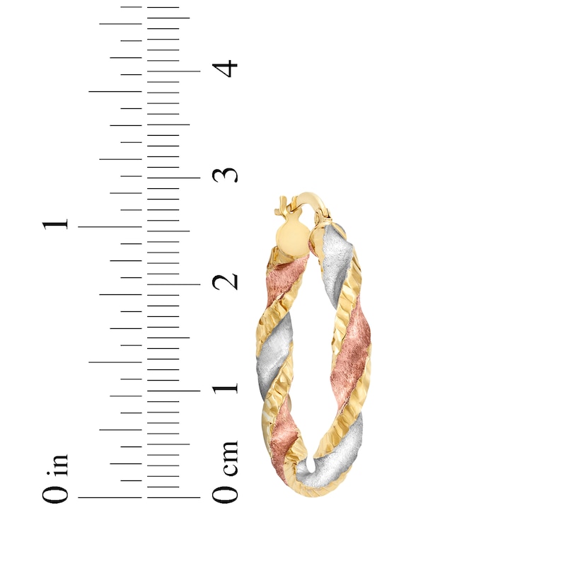 Main Image 5 of Twist Hoop Earrings 14K Yellow Gold with Rose & White Rhodium 20mm