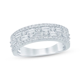 Lab-Grown Diamonds by KAY Baguette & Round-Cut Anniversary Ring 3/4 ct tw 14K White Gold