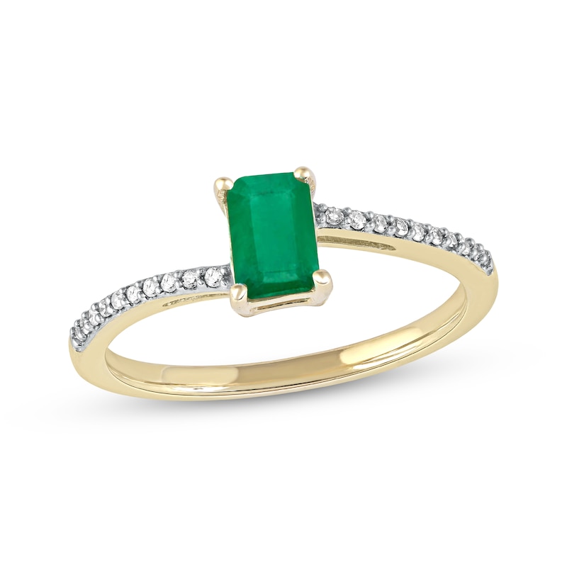 Main Image 1 of Emerald Ring 1/15 ct tw Diamonds 10K Yellow Gold