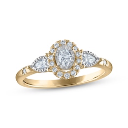 Memories Moments Magic Oval-Cut & Pear-Shaped Diamond Three-Stone Engagement Ring 1/3 ct tw 14K Yellow Gold