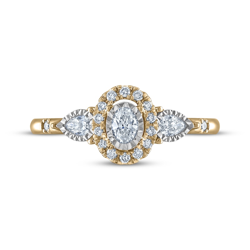 Main Image 3 of Oval-Cut & Pear-Shaped Diamond Three-Stone Engagement Ring 1/3 ct tw 14K Yellow Gold