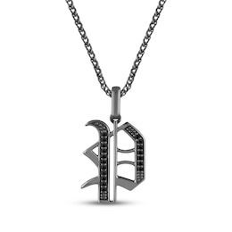 Ink & Ice Men's Black Diamond Initial &quot;P&quot; Necklace 1/8 ct tw Black Rhodium-Plated Sterling Silver 22&quot;