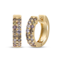 Variable Color Diamonds Two-Row Huggie Hoop Earrings 3/4 ct tw 10K Yellow Gold