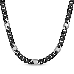 Curb Chain & Mariner Link Station Necklace 8mm Solid Stainless Steel & Black Ion Plating 22&quot;