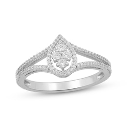 Multi-Diamond Pear-Shaped Halo Split Shank Fashion Ring 1/5 ct tw Sterling Silver