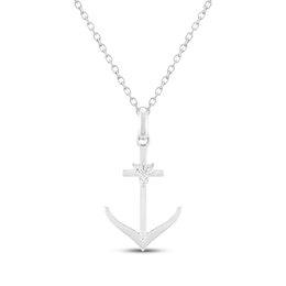 Diamond Anchor Necklace 1/20 ct tw Sterling Silver 18&quot;