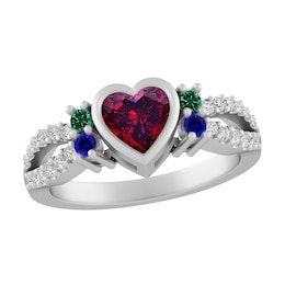 Color Stone Family Heart Ring