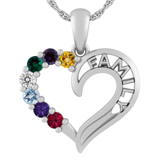 Birthstone "FAMILY" Heart Necklace (1-7 Stones)