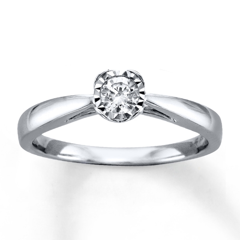 Main Image 1 of Diamond Solitaire Ring 1/5 Carat Round-cut 10K White Gold (I/I3)