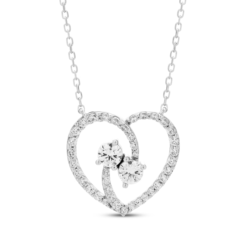 Diamond Two-Stone Heart Necklace 1 ct tw 10K White Gold 18