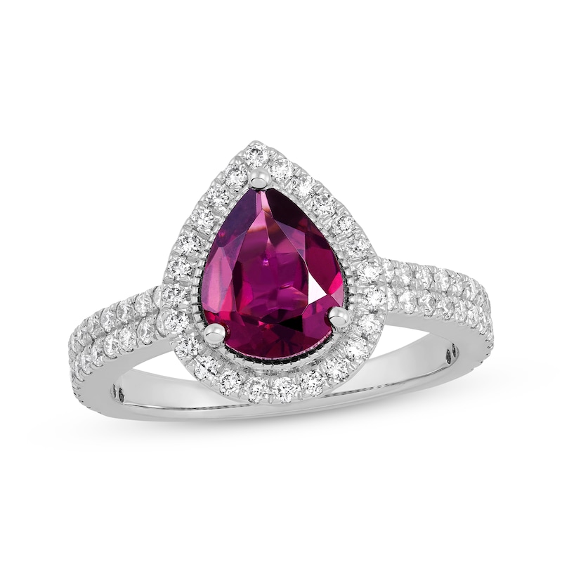 Main Image 1 of Pear-Shaped Rhodolite Garnet & Diamond Ring 5/8 ct tw 14K White Gold