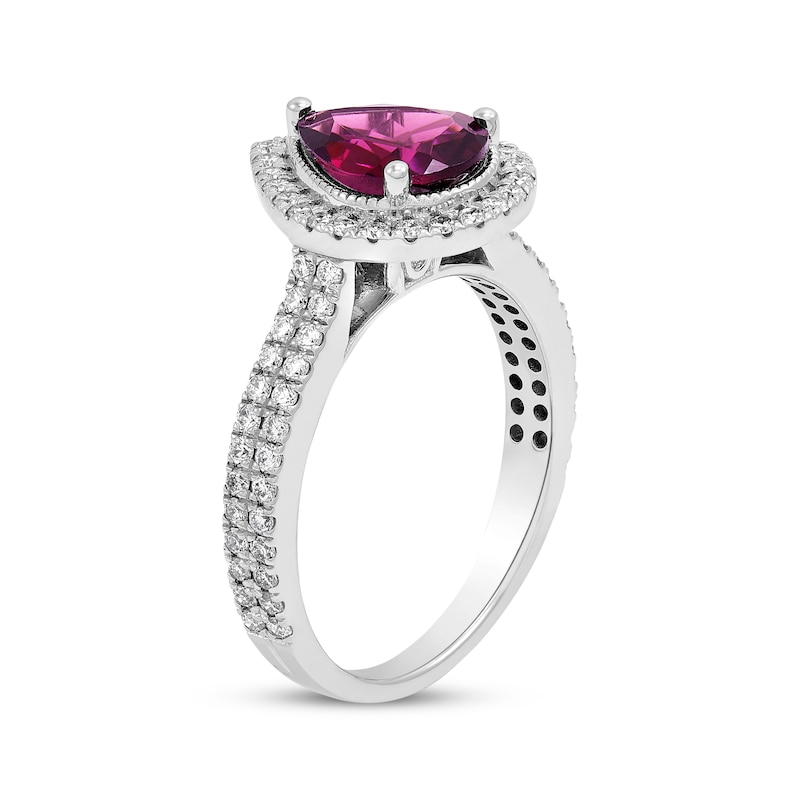 Main Image 2 of Pear-Shaped Rhodolite Garnet & Diamond Ring 5/8 ct tw 14K White Gold