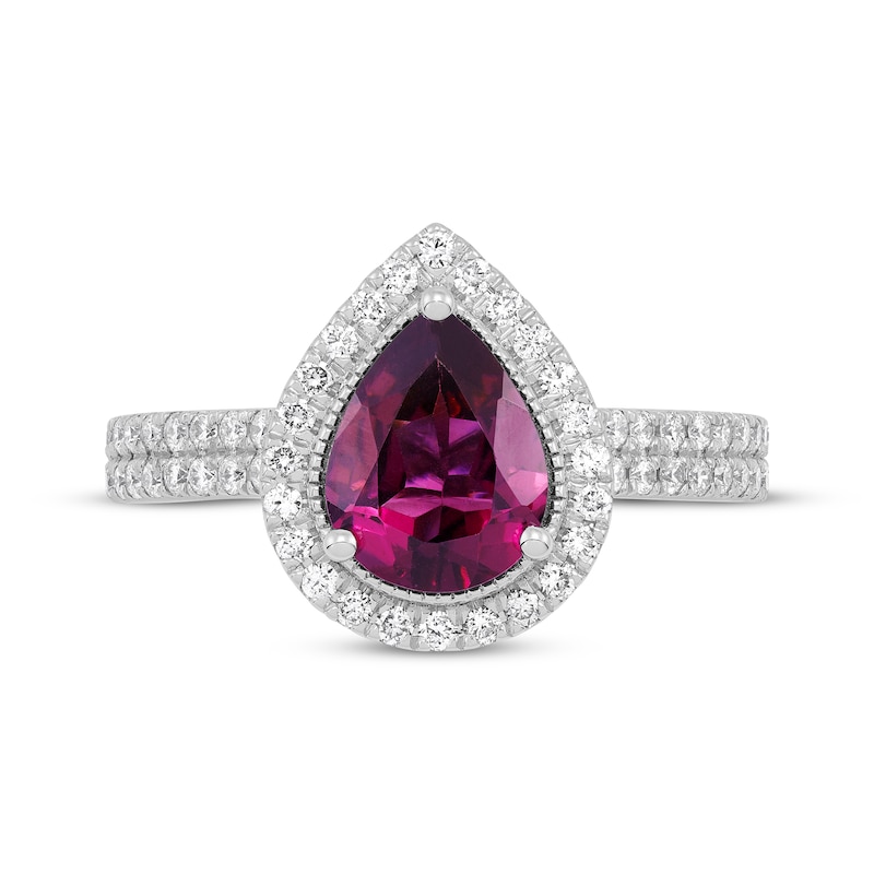 Main Image 3 of Pear-Shaped Rhodolite Garnet & Diamond Ring 5/8 ct tw 14K White Gold