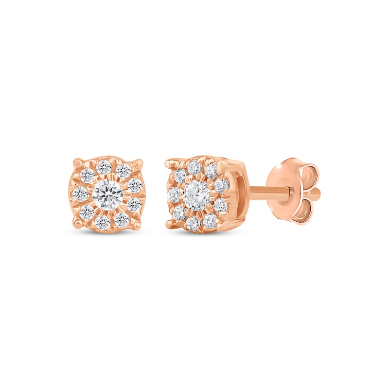 Main Image 1 of Diamond Halo Stud Earrings 1/10 ct tw 10K Rose Gold